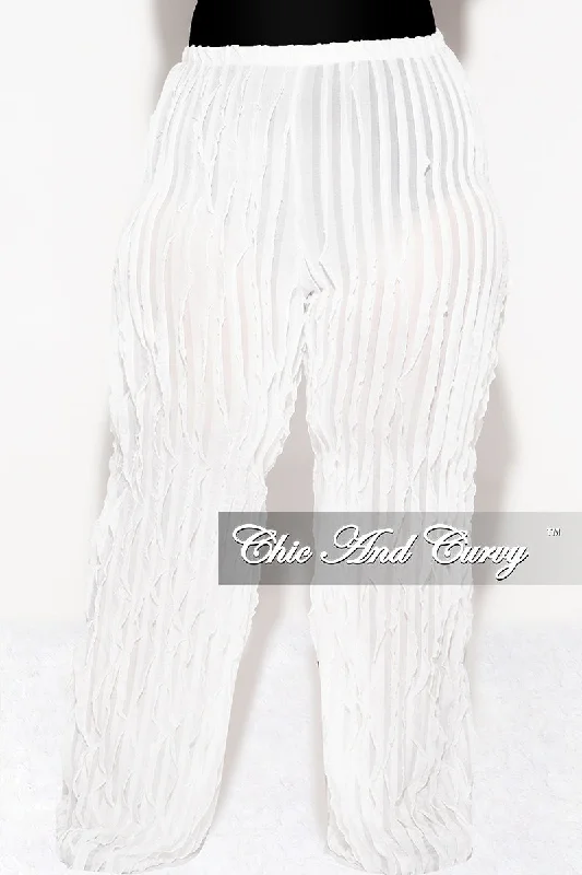 Large women's pullover topsFinal Sale Plus Size Ripple Mesh  Pants in Ivory