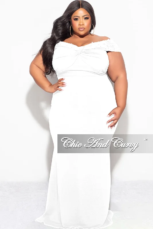 Large women's waist-baring topsFinal Sale Plus Size Beaded Gown in White