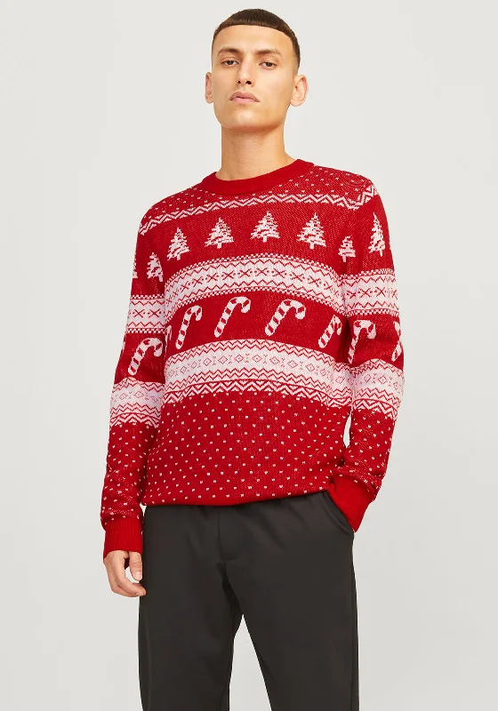 Jack & Jones Christmas Gabriel Knit Crew Neck Sweater, ScarletThermal Knit Tops