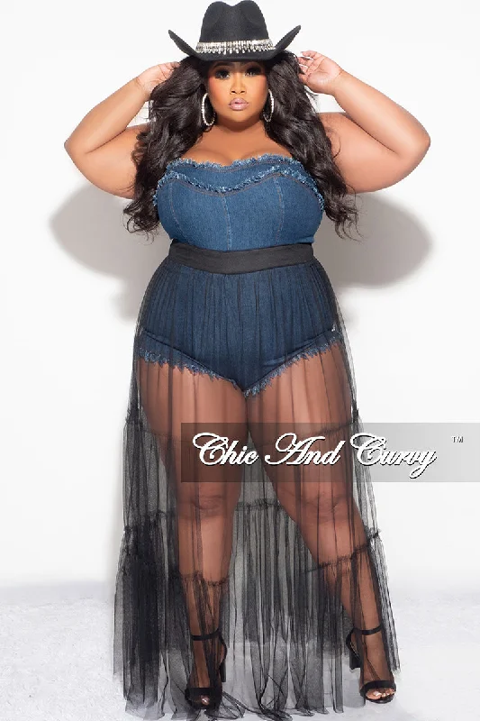 Women's spring topsFinal Sale Plus Size Strapless Romper with Mesh Skirt