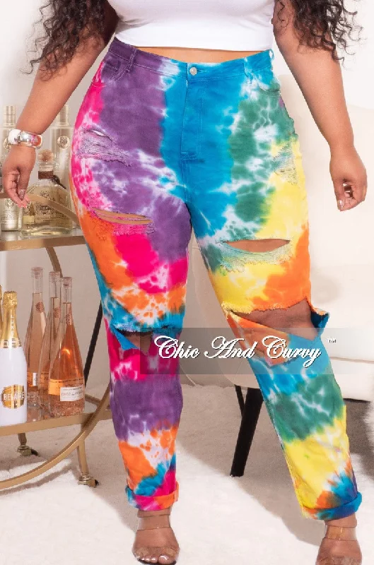 Plus size women's patchwork topsFinal Sale Plus Size Multi-Color Tie Dye Pants