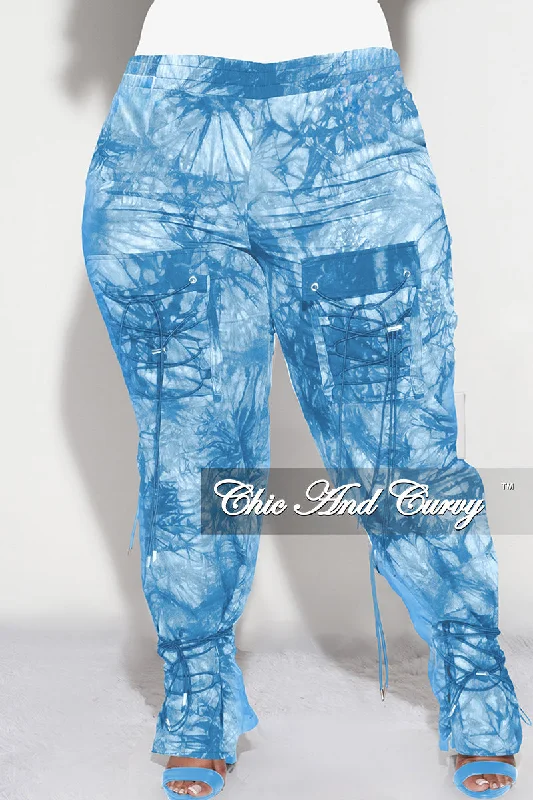 Women's fleece topsFinal Sale Plus Size Cargo Joggers in Blue Tie Dye