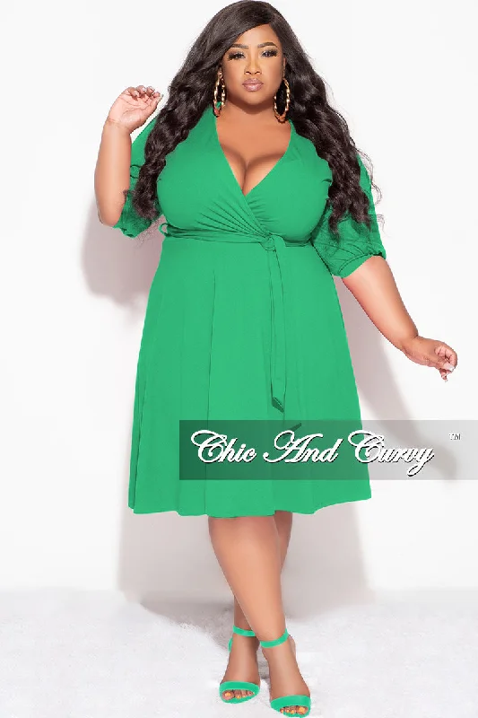 Plus size women's knitted topsFinal Sale Plus Size Faux Wrap Skater Dress in Green