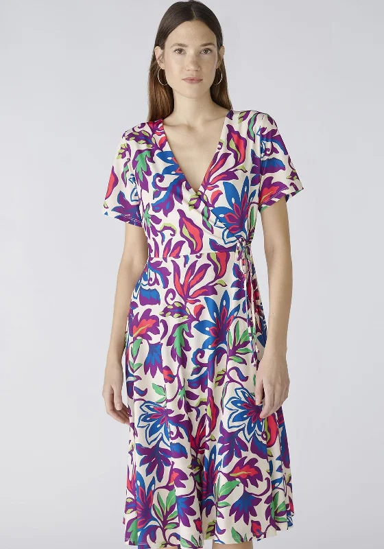 Oui Vibrant Floral Jersey Wrap Dress, White VioletFloral Dress