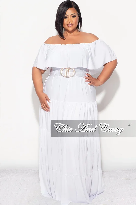 Women's short sleeve topsFinal Sale Plus Size Off The Shoulder Tiered Maxi Dress in White