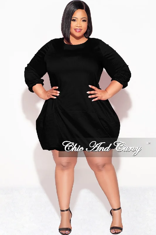 Plus size women's bohemian topsFinal Sale Plus Size Bubble Poplin Dress in Black