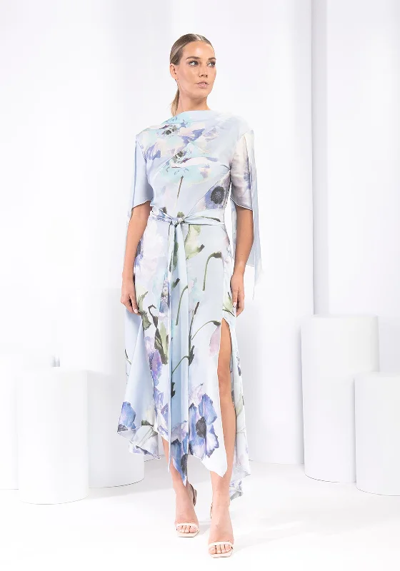 Kevan Jon Como Open Sleeve Print Maxi Dress, BlueStrapless Dress