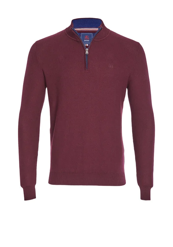 Andre Aran Quarter Zip Sweater, BurgundyRibbed Cuff Knit Tops