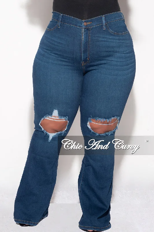 Large women's quick-drying topsFinal Sale Plus Size Distressed Knee Denim Jeans