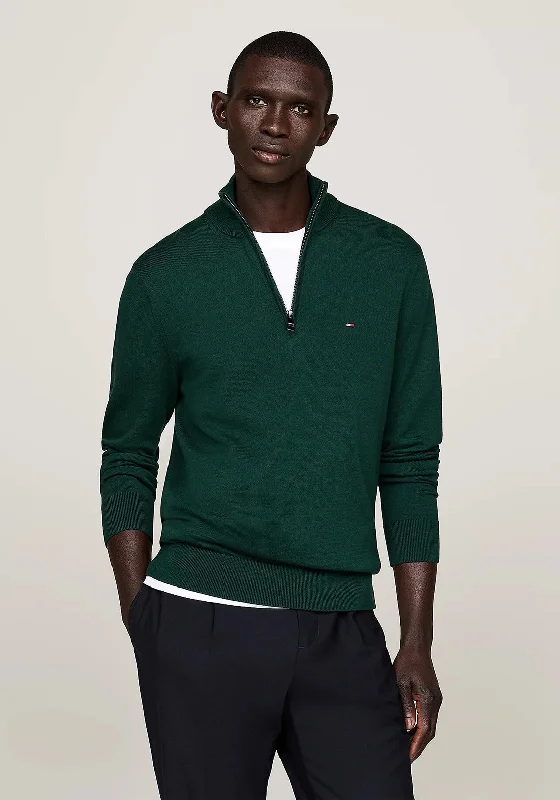 Tommy Hilfiger Essential Quarter Zip Sweater, Ornamental GreenBeaded Knit Tops