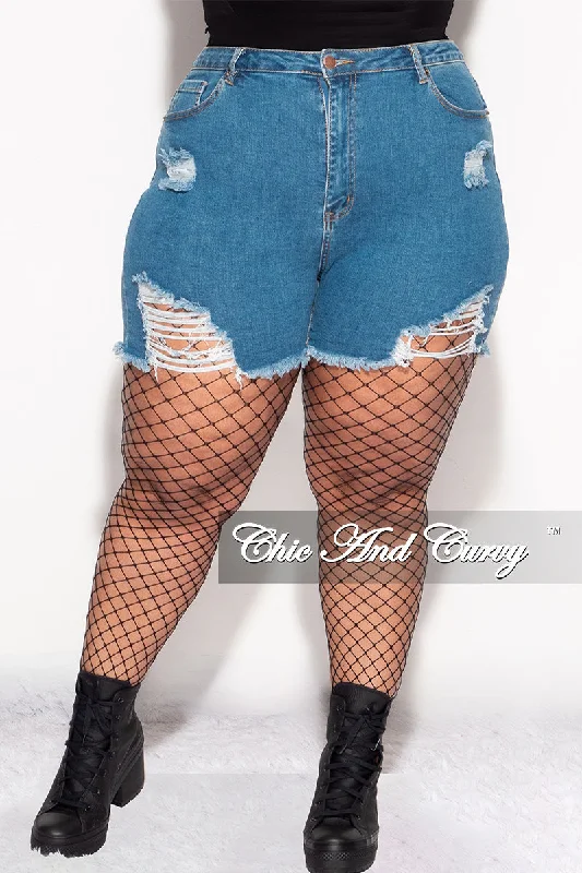 Large women's stretch topsFinal Sale Plus Size Distressed Shorts in Denim