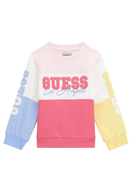 Guess Girls Colour Block Logo Sweater, MultiCultural Knit Tops