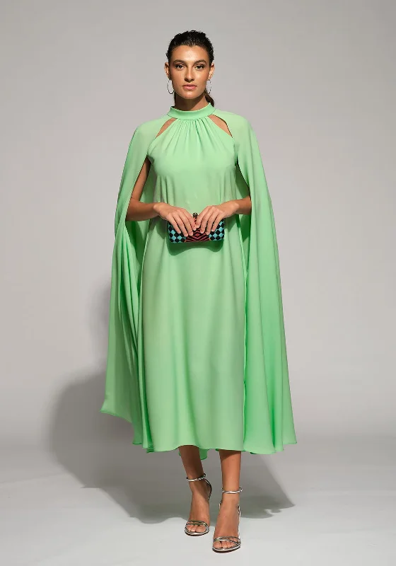 Moskada Mimosa Cape Sleeve Midi Dress, GreenAsymmetrical Dress