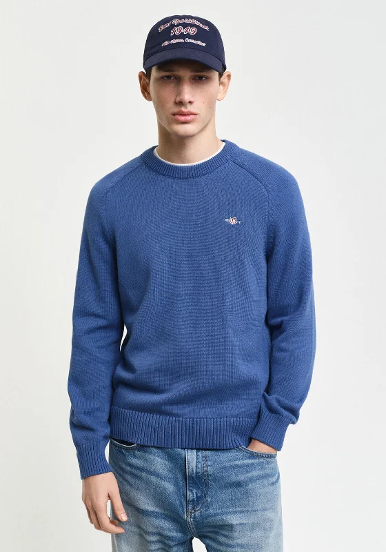 Gant Cotton Saddle Crew Neck Sweater, Vintage BlueAsymmetrical Knit Tops