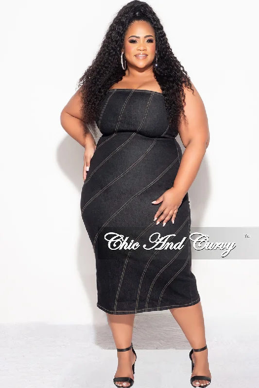 Plus size women's solid color topsFinal Sale Plus Size BodyCon Strapless Dress in Black