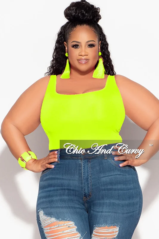 Large women's waist-baring topsFinal Sale Plus Size Camisole with Thick Straps in Neon Lime (Top Only)