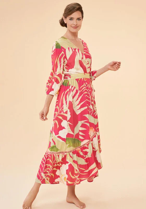 Powder Delicate Tropical Wrap Dress, Dark RoseRain Dress