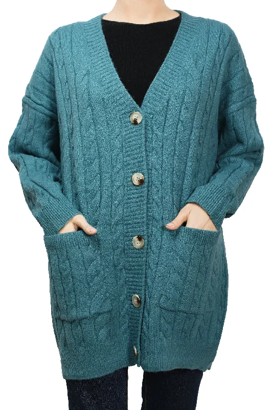 Ladies Sweater SKU: SL981-BLUERibbed Cuff Knit Tops