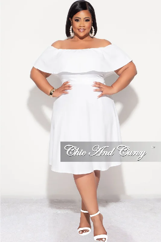 Women's wedding topsFinal Sale Plus Size Off the Shoulder Ruffle Dress in White