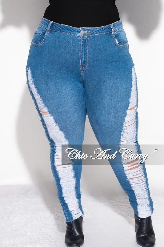 Large women's polyester topsFinal Sale Plus Size Jeans with Distressed Sides in Denim