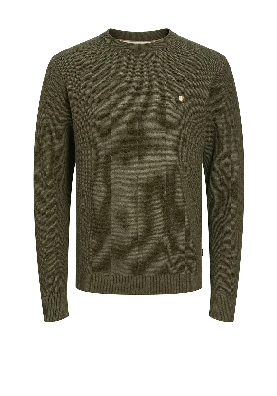 Jack & Jones Knit Crew Neck Sweater, Olive GreenCable Knit Tops