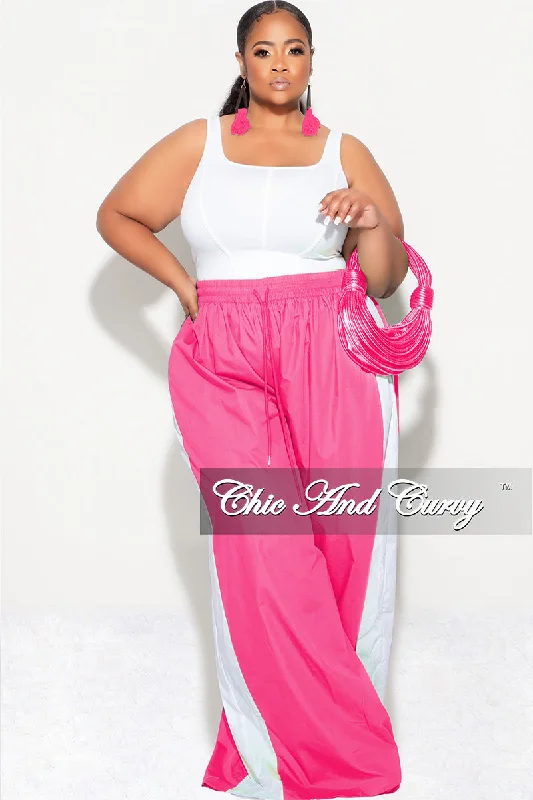 Plus size women's knitted topsFinal Sale Plus Size Oversized Varsity Striped Wide Leg Pants in Pink and White