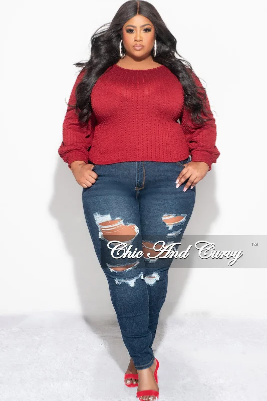 Large women's wrinkle-free topsFinal Sale Plus Size Knit Long sleeve Top in Burgundy