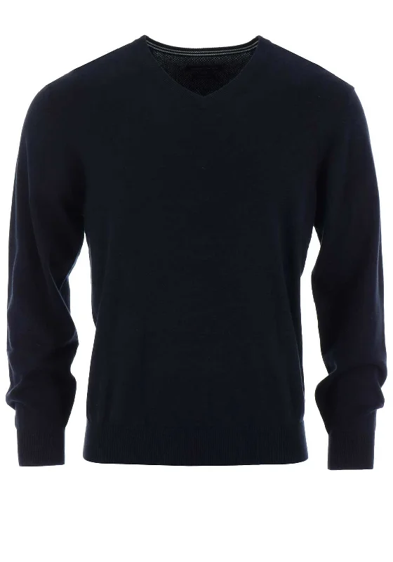 Casa Moda Pima Cotton V-Neck Sweater, Dark NavyDesigner Knit Tops