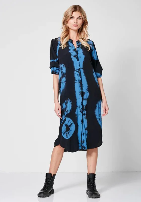 Nu Denmark Talia Tie Dye Midi Dress, Blue & BlackFormal Dress