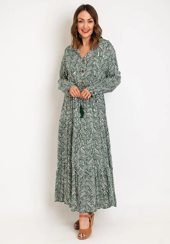 Serafina Collection One Size Drawstring Waist Maxi Dress, GreenWind Dress