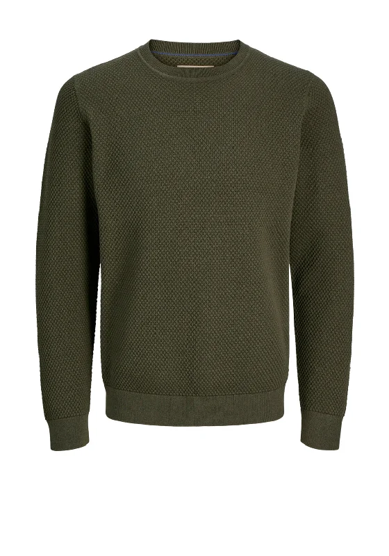 Jack & Jones Noah Knit Crew Neck Sweater, OliveLinen Knit Tops