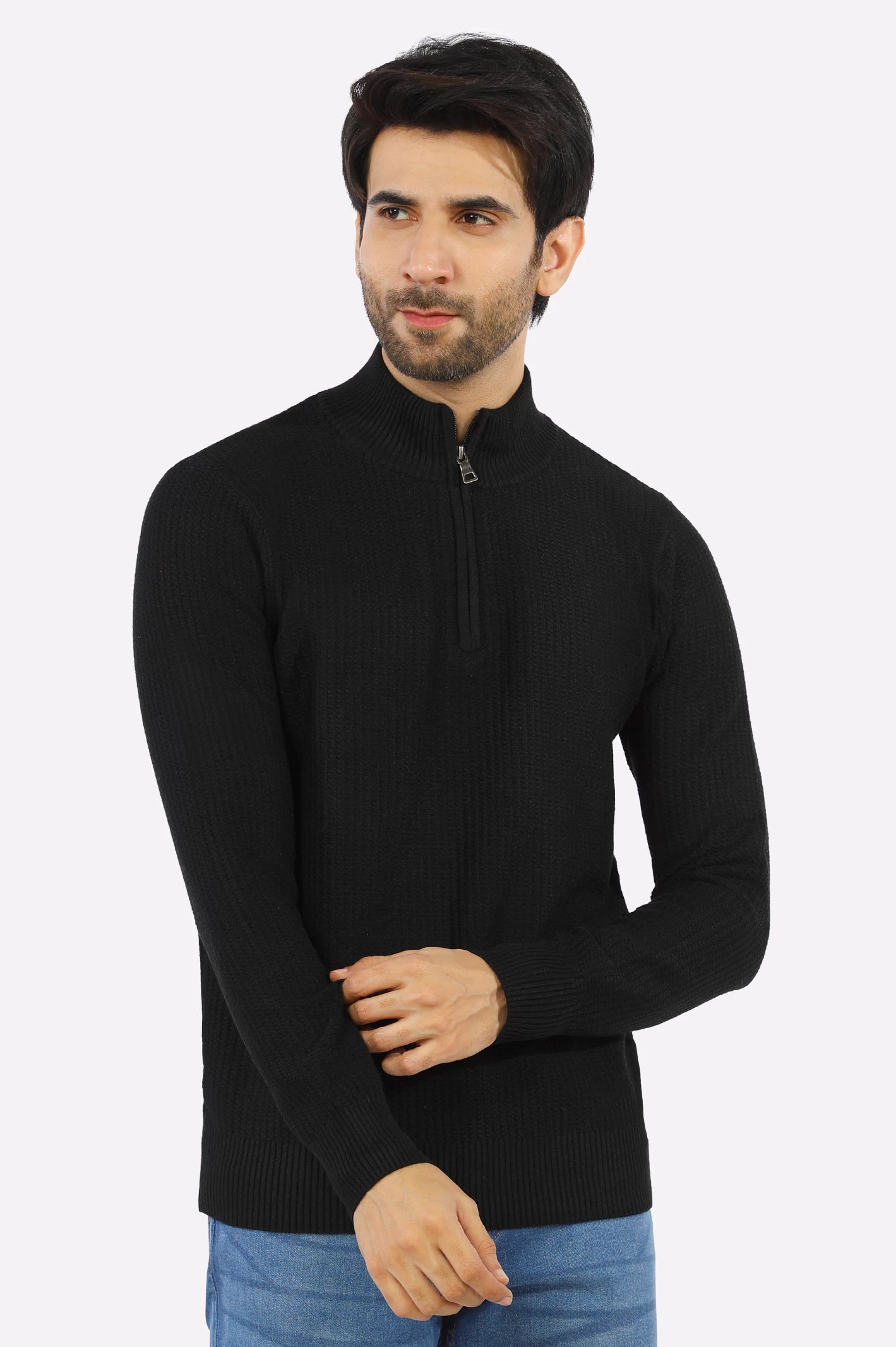 Black Quarter Zip Gents SweaterTurtleneck Knit Tops