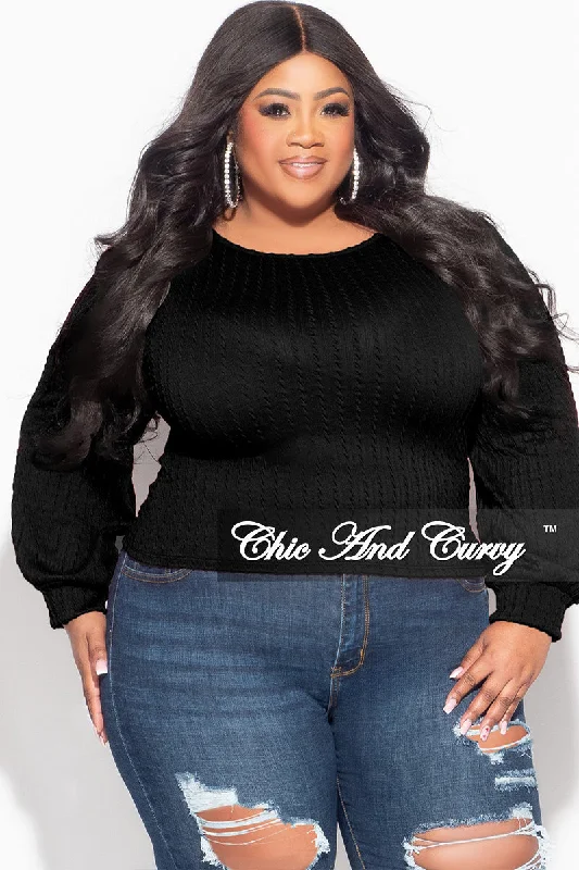 Large women's anti-static topsFinal Sale Plus Size Knit Long sleeve Top in Black