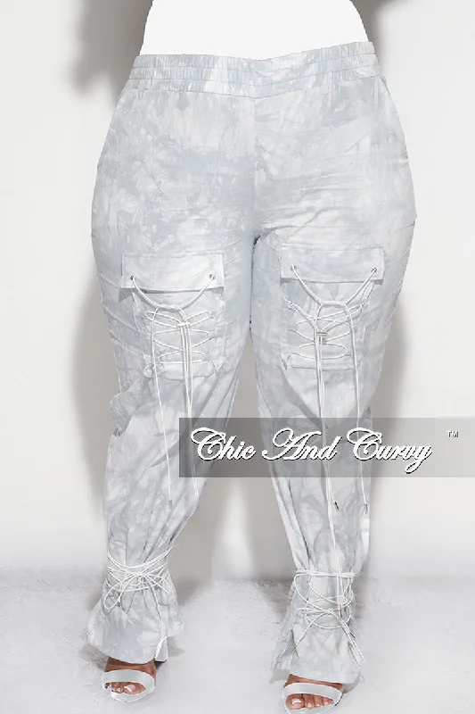 Women's thick topsFinal Sale Plus Size Cargo Joggers in Light Grey Tie Dye