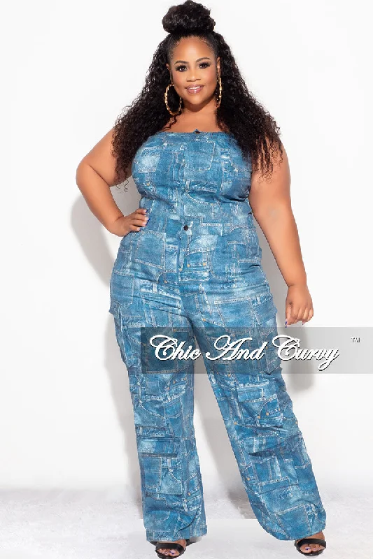 Plus size women's evening topsFinal Sale Plus Size Cargo Jumpsuit in Denim