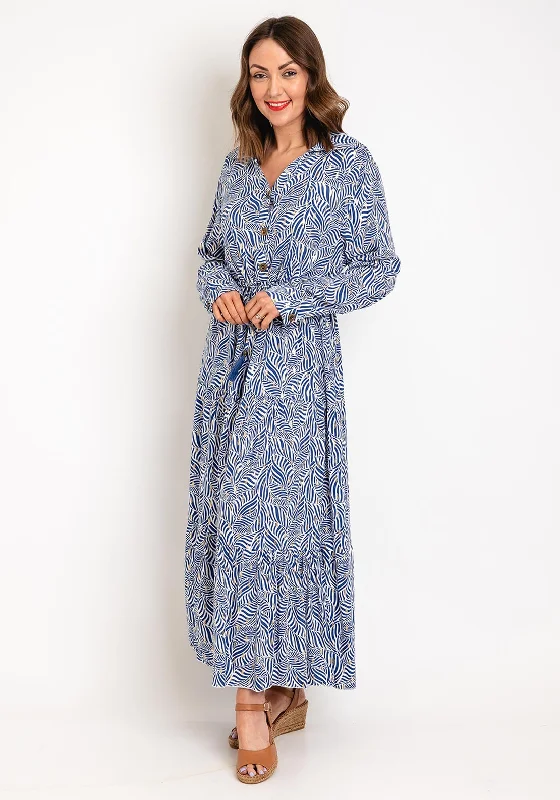 Serafina Collection One Size Drawstring Waist Maxi Dress, BlueFleece-lined Dress