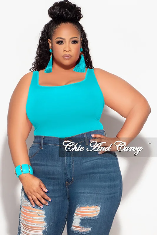 Large women's windproof topsFinal Sale Plus Size Camisole with Thick Straps in Ice Blue (Top Only)