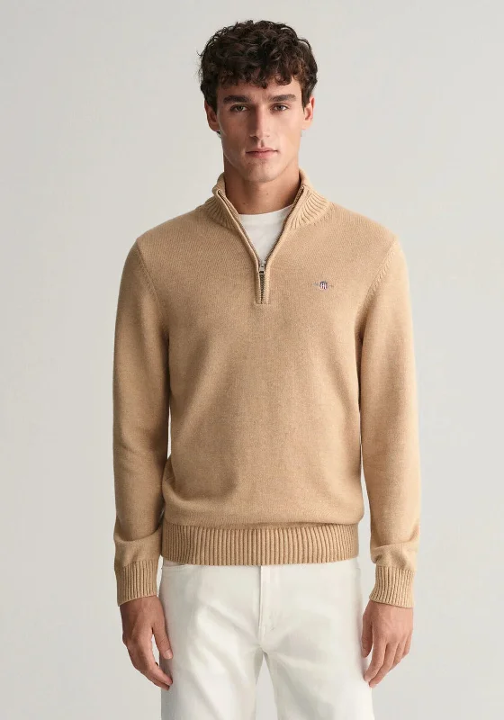 Gant Casual Cotton Half Zip Sweater, Khaki MelangeYoga Knit Tops