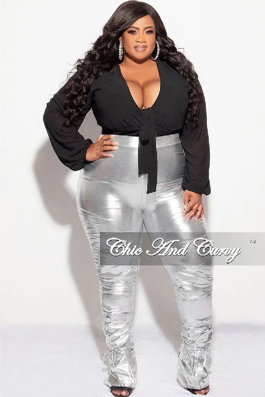 Plus size women's patchwork topsFinal Sale Plus Size Legging Pants in Silver