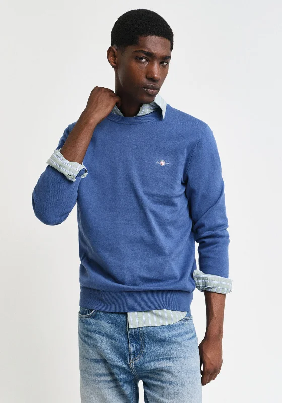 Gant Classic Cotton Crew Neck Sweater, Vintage BlueMohair Knit Tops