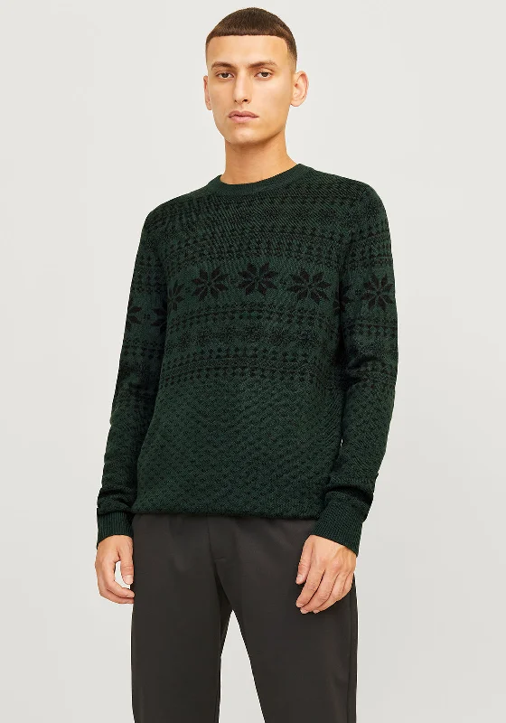 Jack & Jones Christmas Gabriel Knit Crew Neck Sweater, GreenLounge Knit Tops