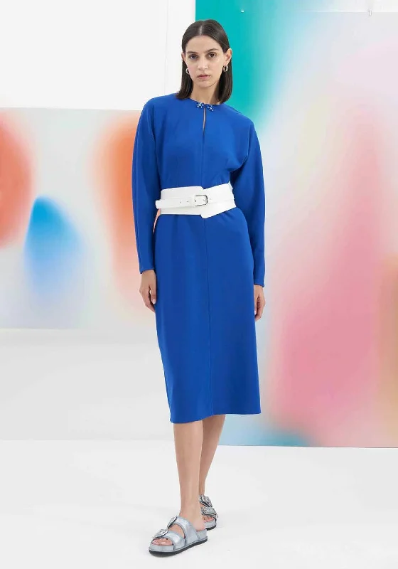 Birélin Cut-Out Neckline Midi Pencil Dress, Royal BlueMilitary Dress