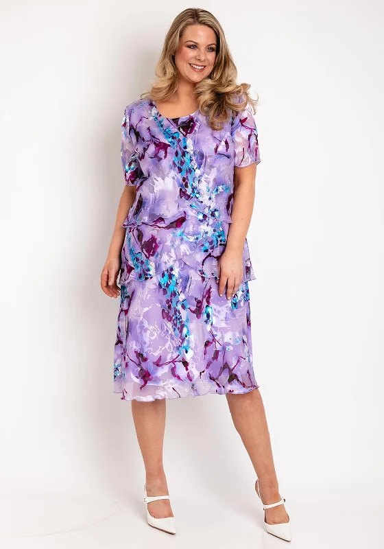 Allison Printed Silk Layered Midi Dress, PurpleMaxi Dress