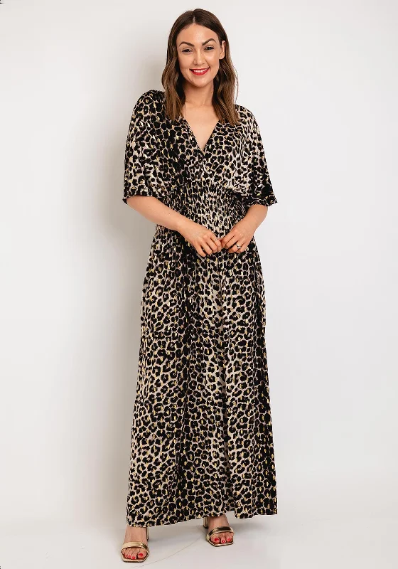 Serafina Collection One Size Leopard Print Maxi Dress, Black & GoldPuff-sleeve Dress