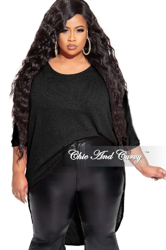 Plus size women's cotton topsFinal Sale Plus Size Knitted High-Low Top in Black