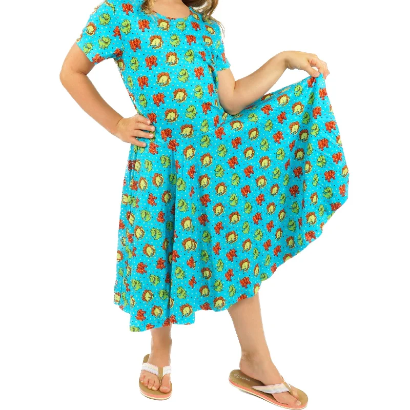 Dinosaurs Polka Dots Kids Twirl Dress [FINAL SALE]Embroidered Dress