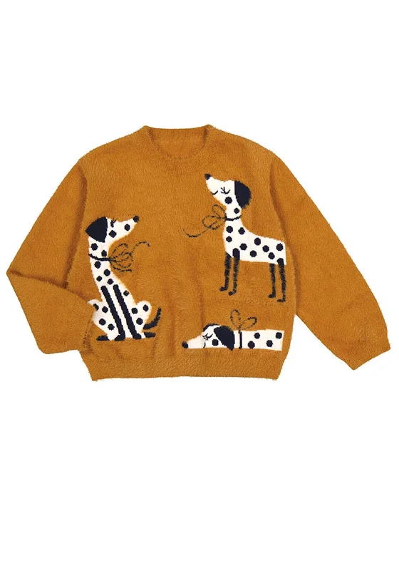 Mayoral Mini Girl Knit Dog Print Sweater, TanOutdoor Knit Tops