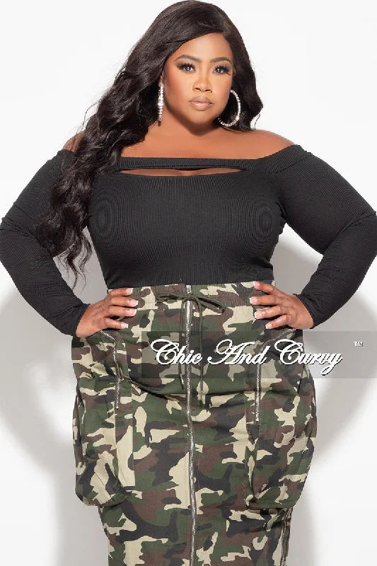 Fashionable plus size women's topsFinal Sale Plus Size Ribbed Cutout Top in Black