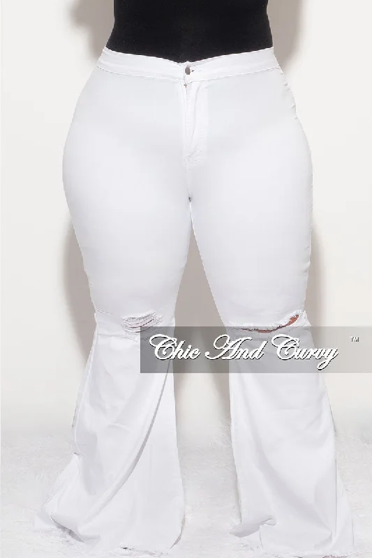 Large women's wool topsFinal Sale Plus Size Wide Leg Distressed Knee Denim Jeans in White