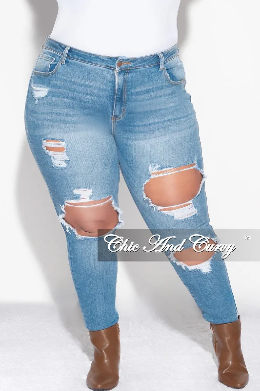 Plus size women's printed topsFinal Sale Plus Size Distressed Jeans in Denim